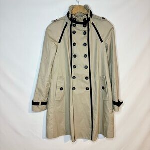 Mango Double Breasted Tan Beige Trench Coat with Black Trim High Collar Sz 2